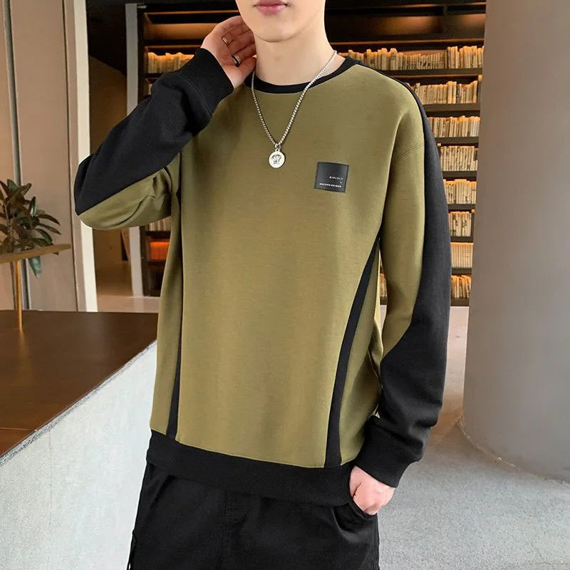 Merrik - Heren fleece trui met ronde hals en gekleurde kraag