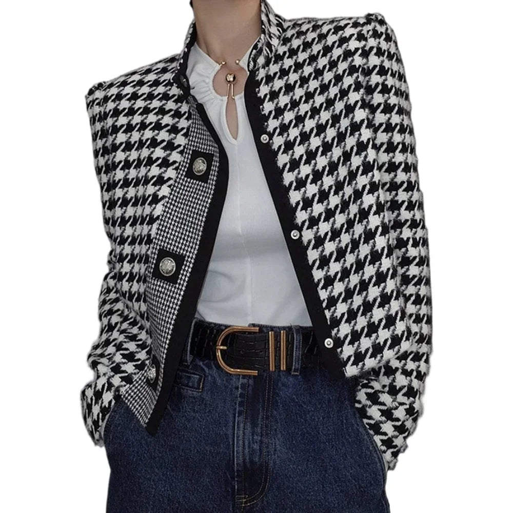 Marijke - Dames Houndstooth Jas Mantel