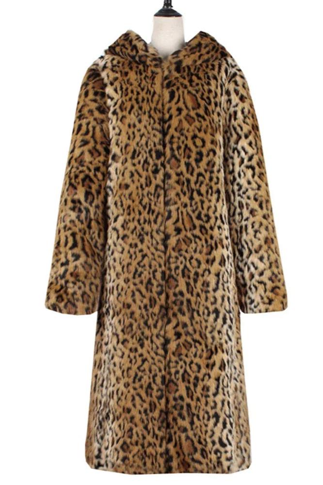 Lillian - Trendy lange jas van imitatiebont met luipaardprint en capuchon voor dames