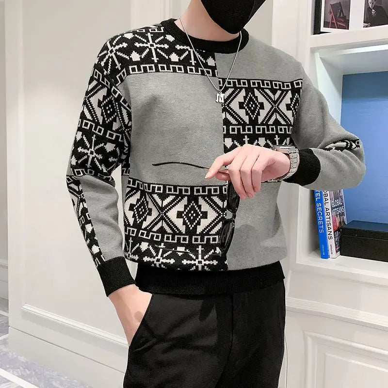 Idran - Mannen Koreaanse Fashion Print Warm Velvet Sweatshirt
