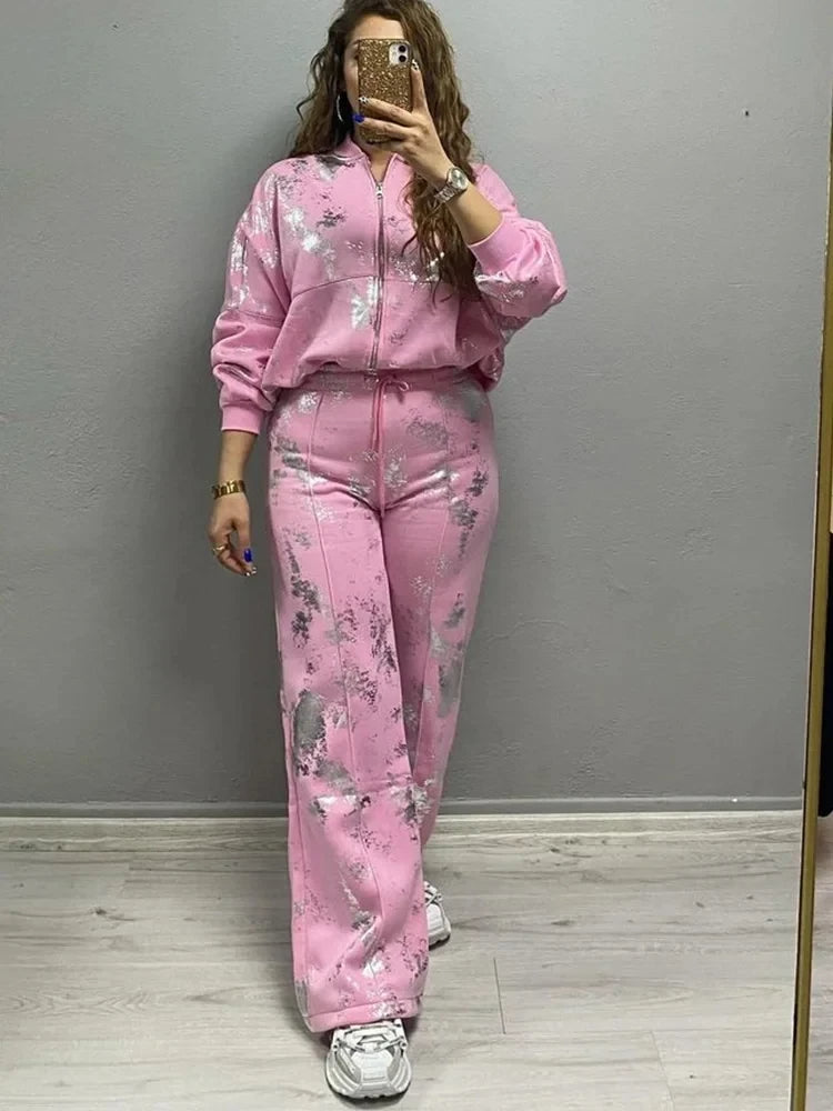 Fiamma - 2024 Mantel en broek met paillettenprint voor dames