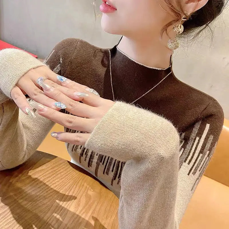 Neoma - Elegante gebreide trui in Koreaanse stijl met halve hoge kraag