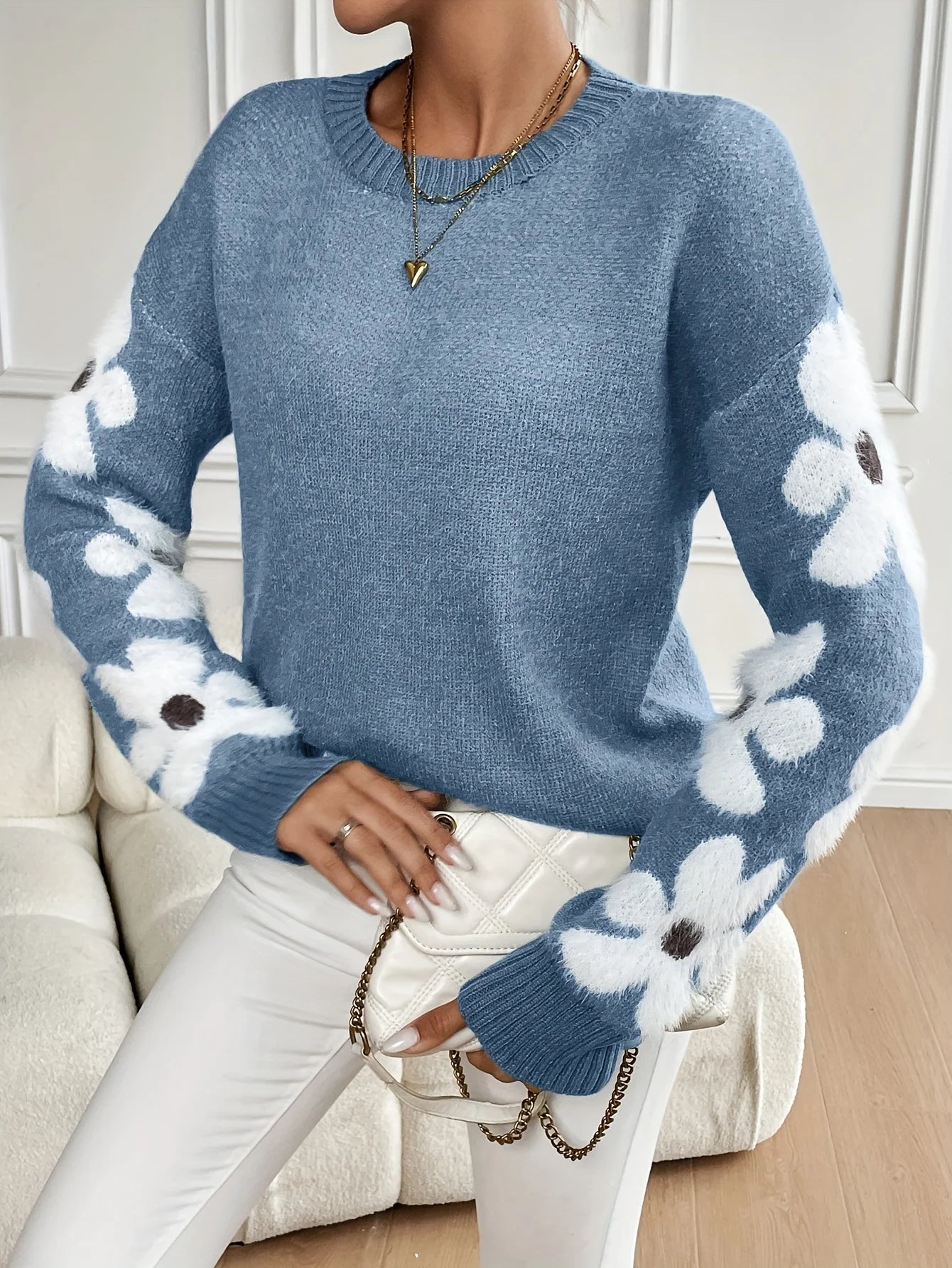 Umaya - Sweater met bloemenprint en ronde hals