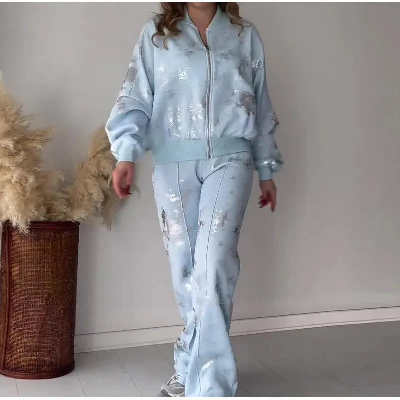 Fiamma - 2024 Mantel en broek met paillettenprint voor dames