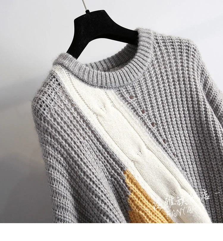 Romina - Hippe Hip-Hop Denim Stitching Sweater