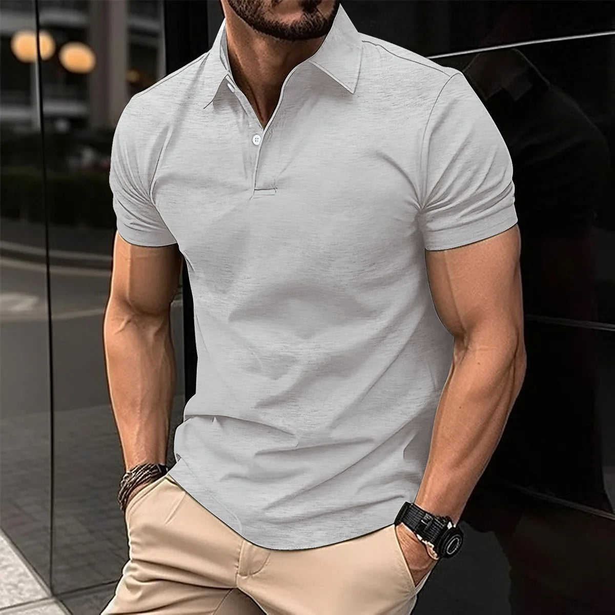 FRANS - Heren Zomer Slim Fit Polo Shirt met Omlaag Kraag