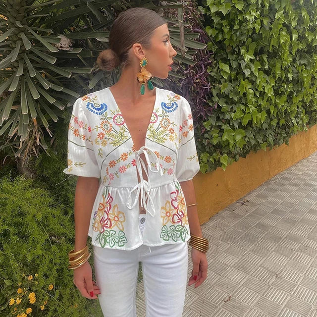 NADINA - Floral Print V-Hals Tops