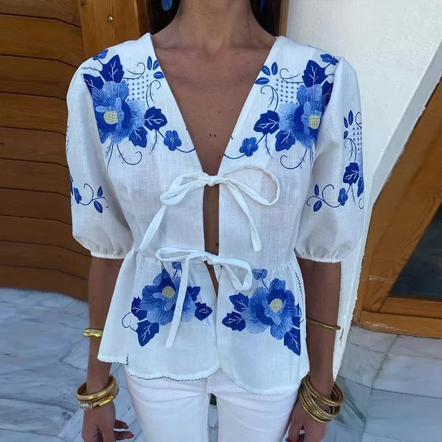 NADINA - Floral Print V-Hals Tops