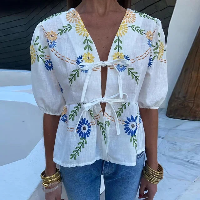 NADINA - Floral Print V-Hals Tops