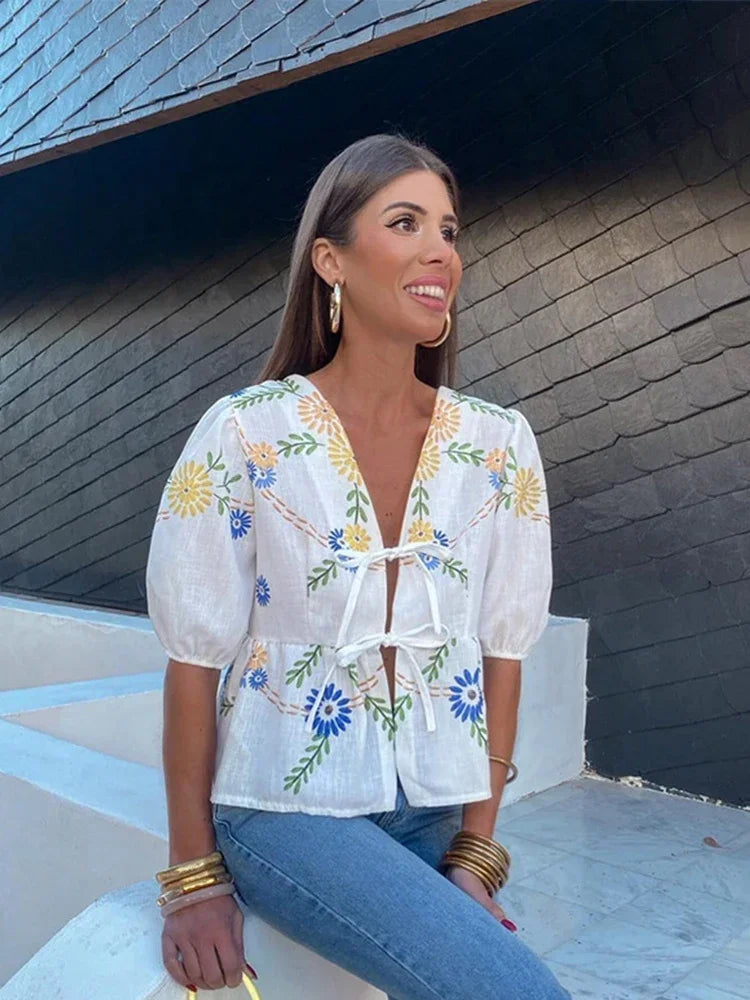 NADINA - Floral Print V-Hals Tops
