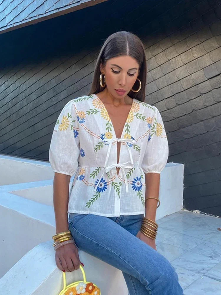 NADINA - Floral Print V-Hals Tops