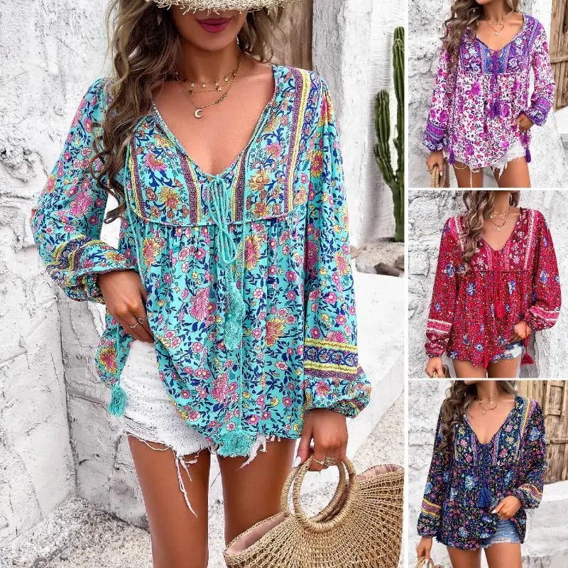 PATRYCJA - Vintage bloes met lange mouwen
