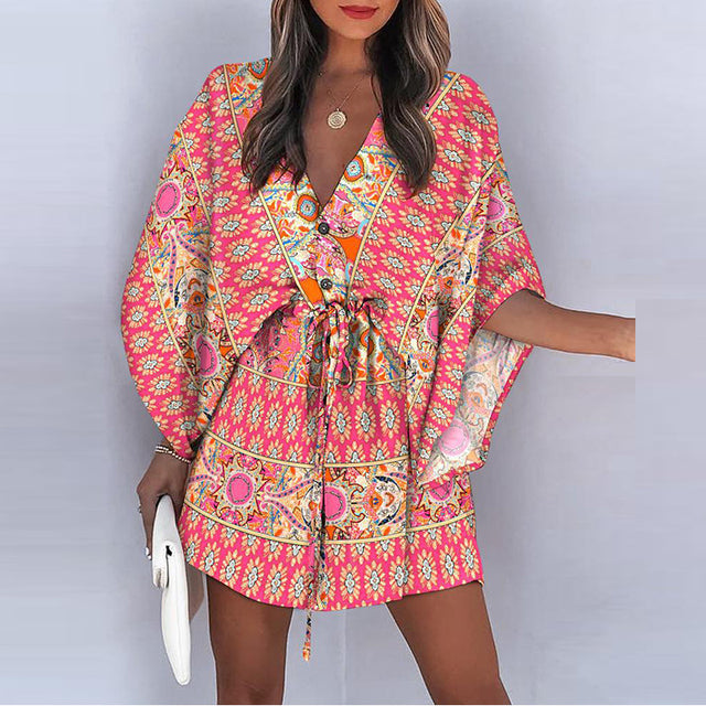 KERSTIN - Mini-boho-jurk met V-hals