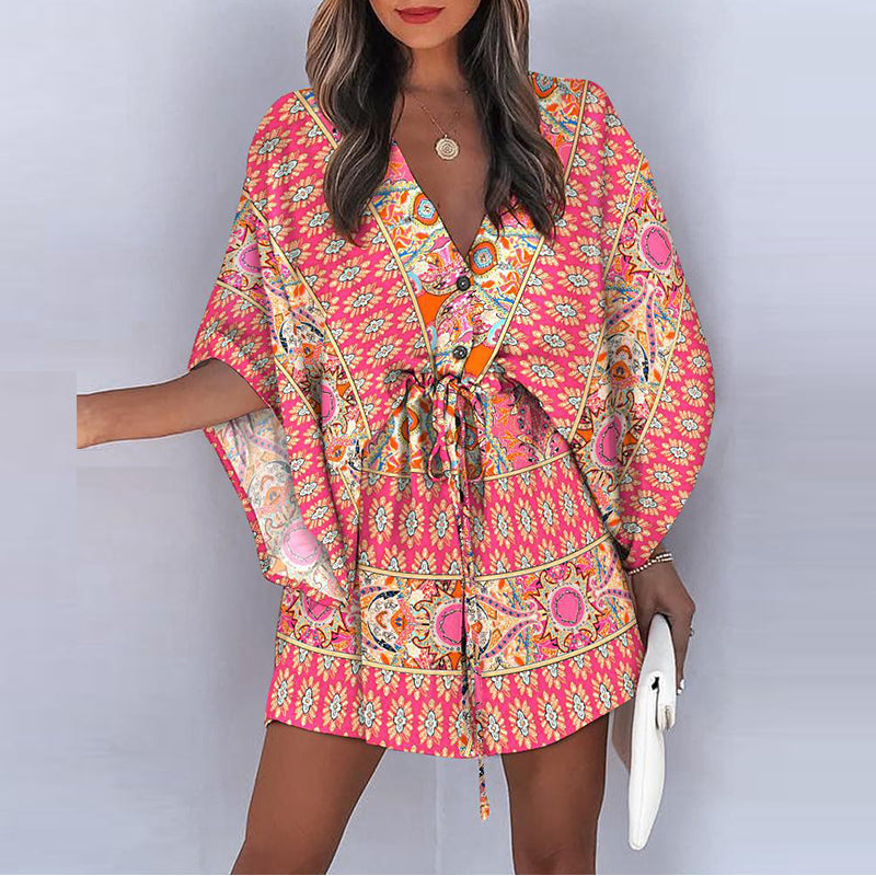 KERSTIN - Mini-boho-jurk met V-hals