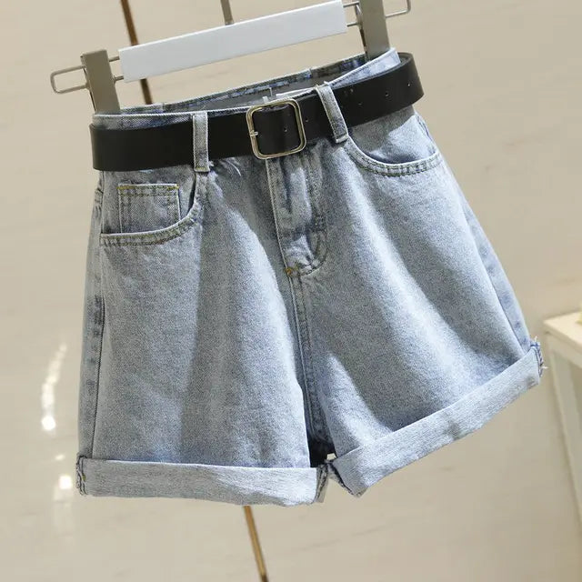 PAULIEN - Dames Casual Hoge Taille Effen Kleur Denim Shorts met Losse Wijde A-lijn