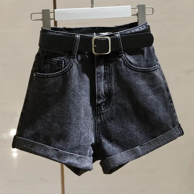 PAULIEN - Dames Casual Hoge Taille Effen Kleur Denim Shorts met Losse Wijde A-lijn