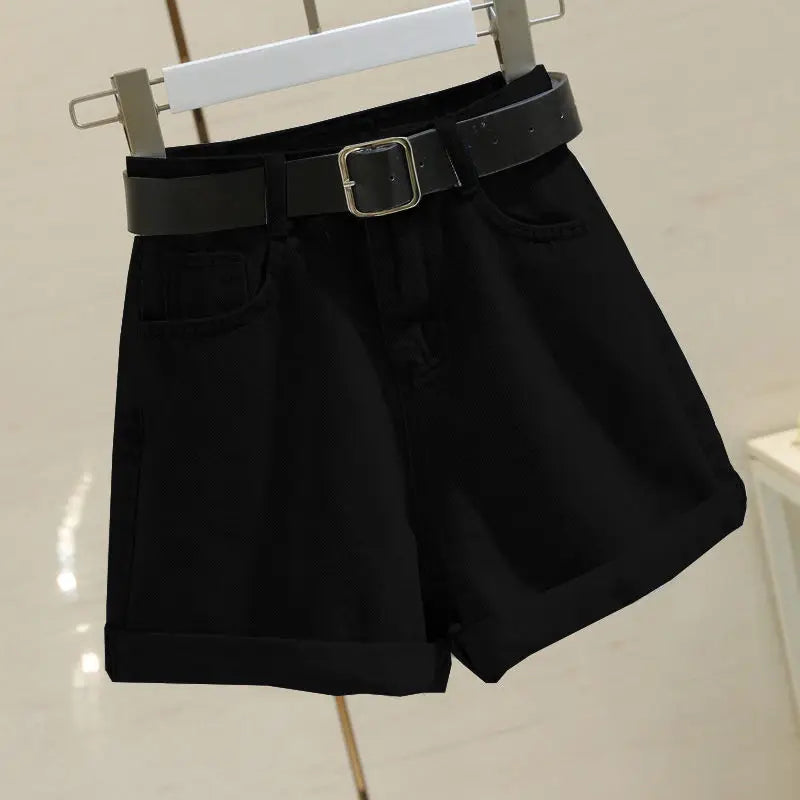 PAULIEN - Dames Casual Hoge Taille Effen Kleur Denim Shorts met Losse Wijde A-lijn