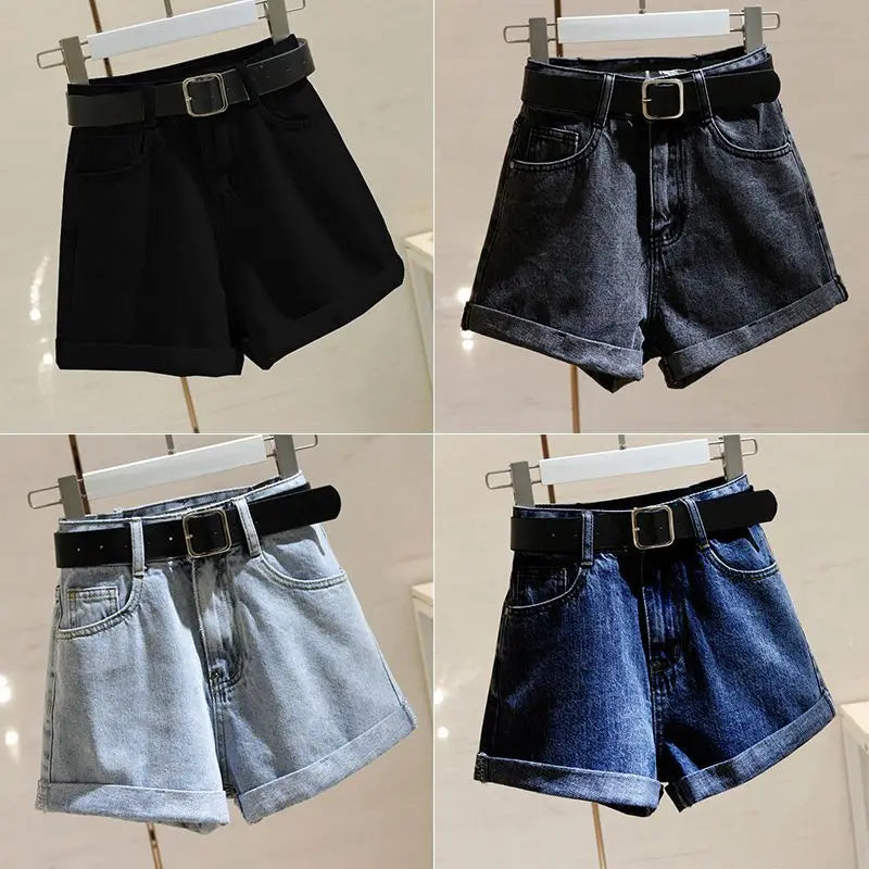 PAULIEN - Dames Casual Hoge Taille Effen Kleur Denim Shorts met Losse Wijde A-lijn