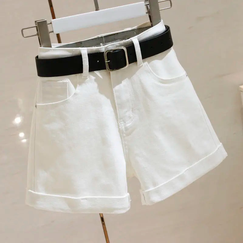 PAULIEN - Dames Casual Hoge Taille Effen Kleur Denim Shorts met Losse Wijde A-lijn