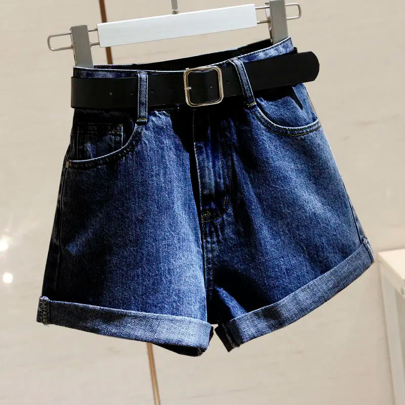 PAULIEN - Dames Casual Hoge Taille Effen Kleur Denim Shorts met Losse Wijde A-lijn
