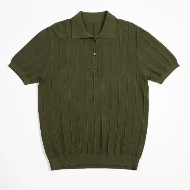 JONATHAN - Heren Casual Effen Gebreid Ademend Kortmouw Geribbeld Polo Shirt