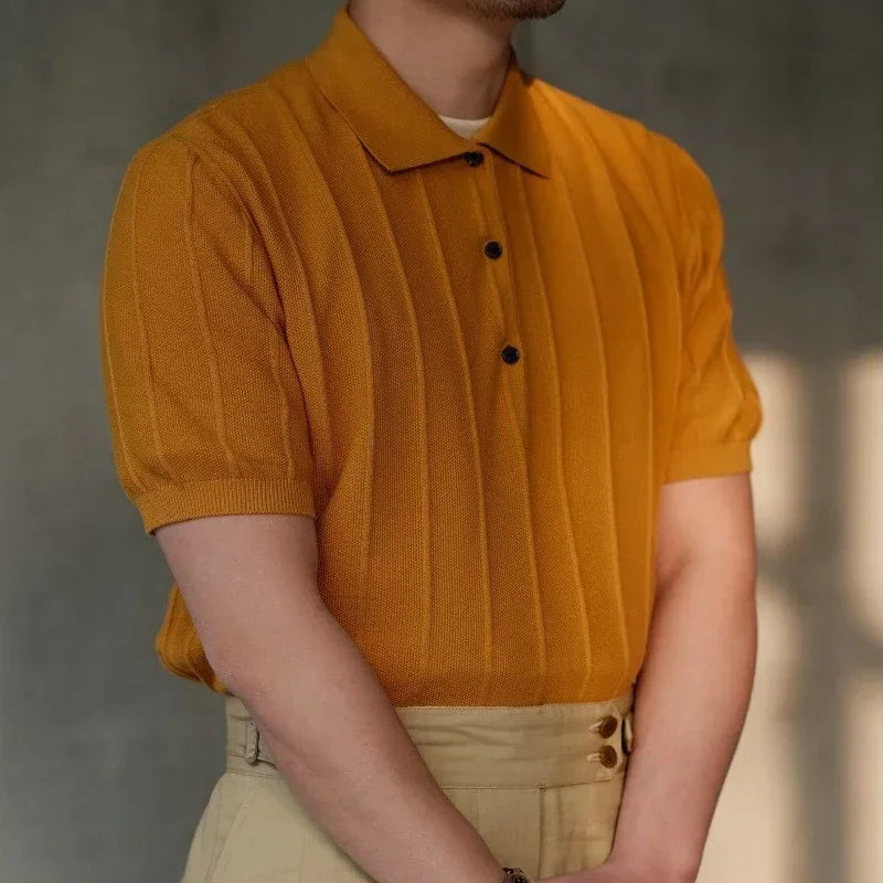 JONATHAN - Heren Casual Effen Gebreid Ademend Kortmouw Geribbeld Polo Shirt