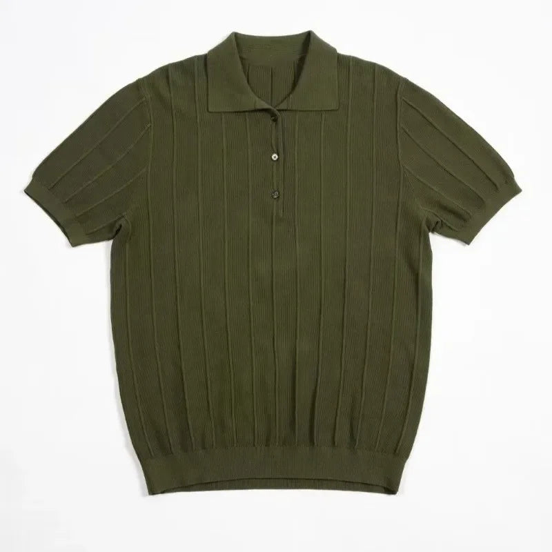 JONATHAN - Heren Casual Effen Gebreid Ademend Kortmouw Geribbeld Polo Shirt