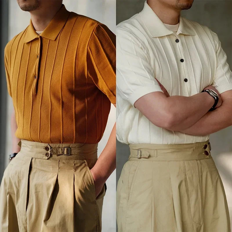 JONATHAN - Heren Casual Effen Gebreid Ademend Kortmouw Geribbeld Polo Shirt