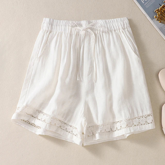 JUDITH - Dames Zomer Bloemenkant Katoenen Linnen Shorts