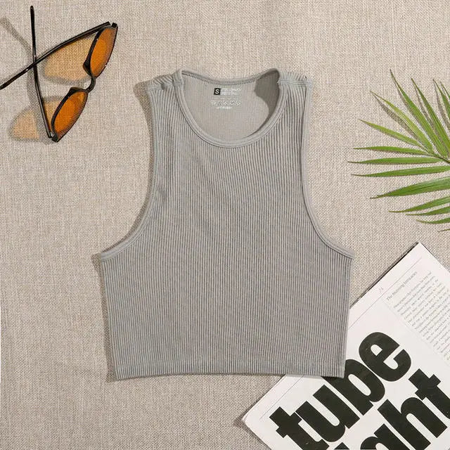 Jolien - Dames Naadloze Rib-gebreide Mouwloze Crop Top