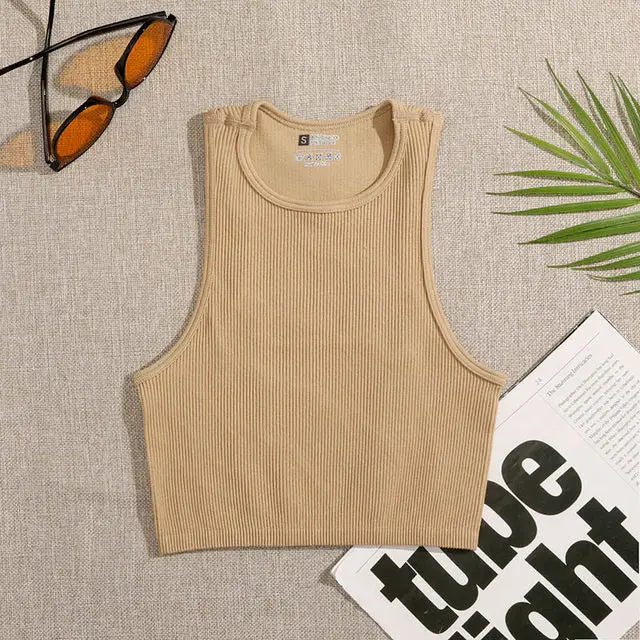 Jolien - Dames Naadloze Rib-gebreide Mouwloze Crop Top