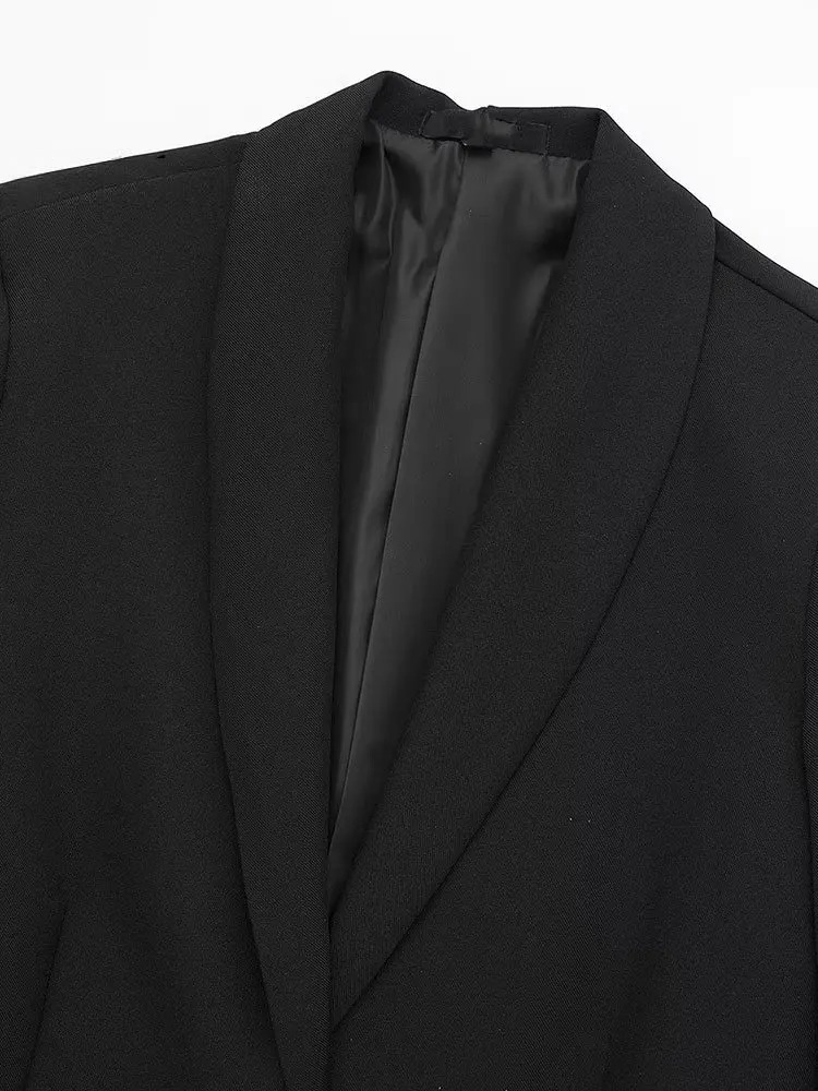 SASKIA - Dames Vintage Satijnen Zwarte Blazer Jas met Veren Detail en Enkele Knoopsluiting