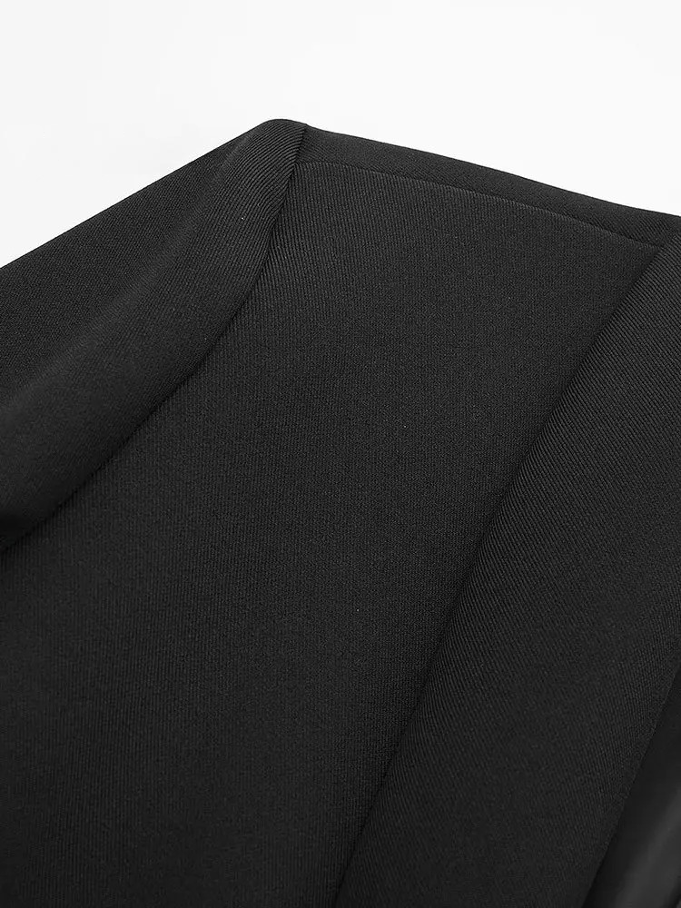 SASKIA - Dames Vintage Satijnen Zwarte Blazer Jas met Veren Detail en Enkele Knoopsluiting