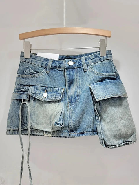 LILLIAN - Vintage-High-Waist-A-Lijn-Denimrok met Zakken