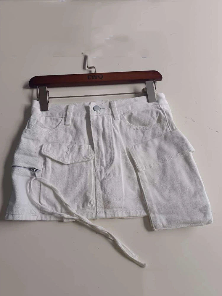 LILLIAN - Vintage-High-Waist-A-Lijn-Denimrok met Zakken
