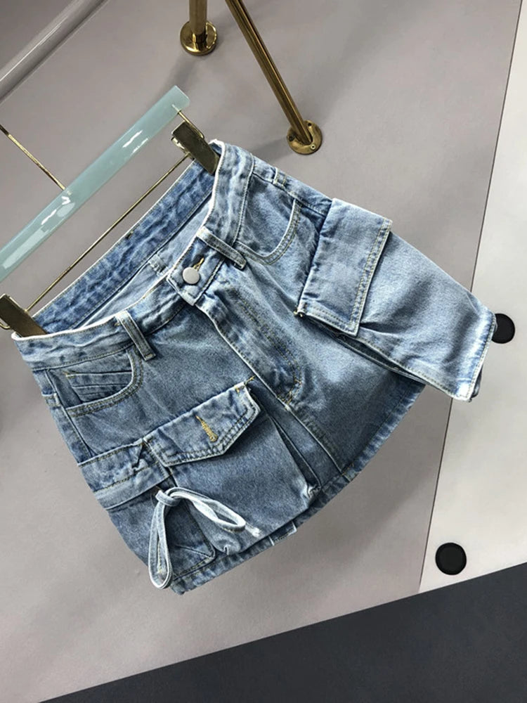 LILLIAN - Vintage-High-Waist-A-Lijn-Denimrok met Zakken