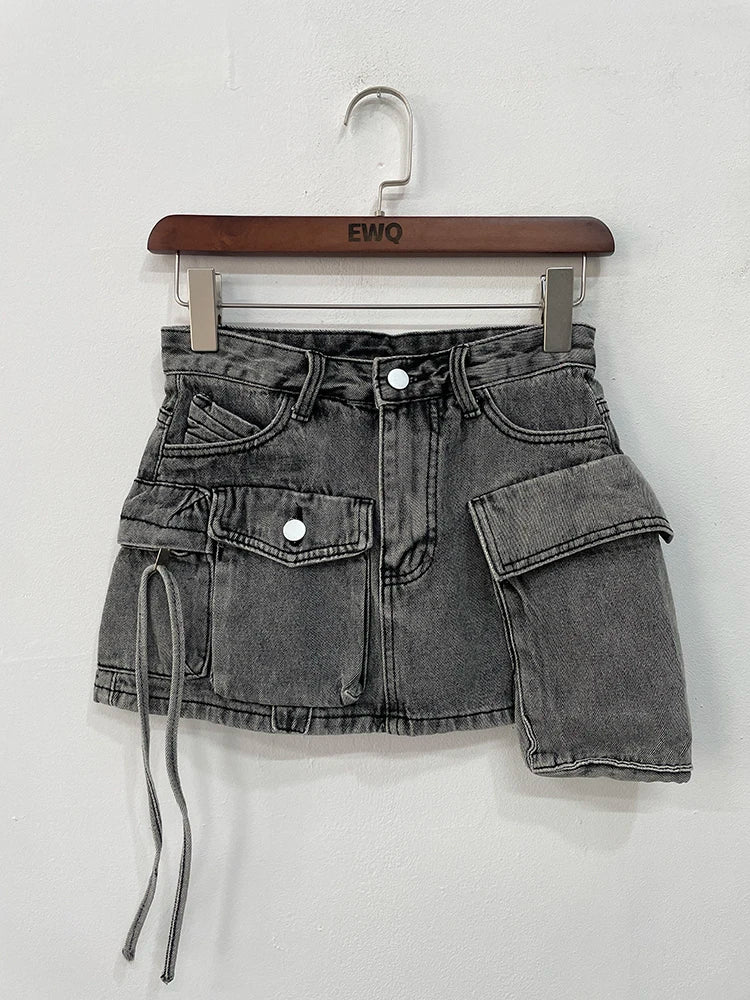 LILLIAN - Vintage-High-Waist-A-Lijn-Denimrok met Zakken