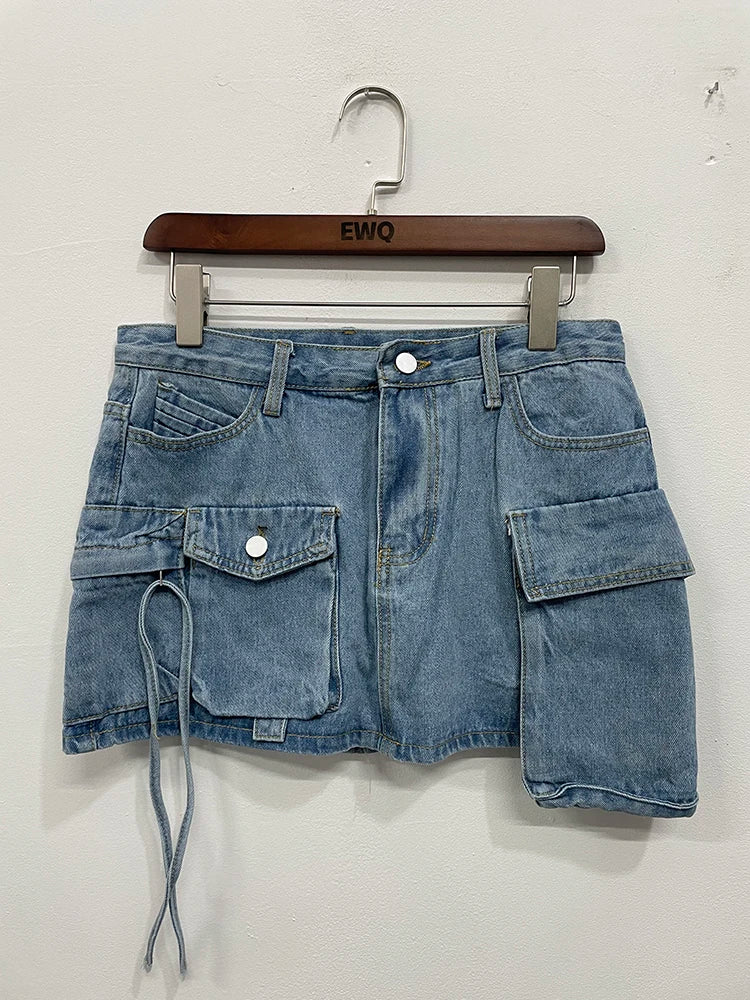 LILLIAN - Vintage-High-Waist-A-Lijn-Denimrok met Zakken