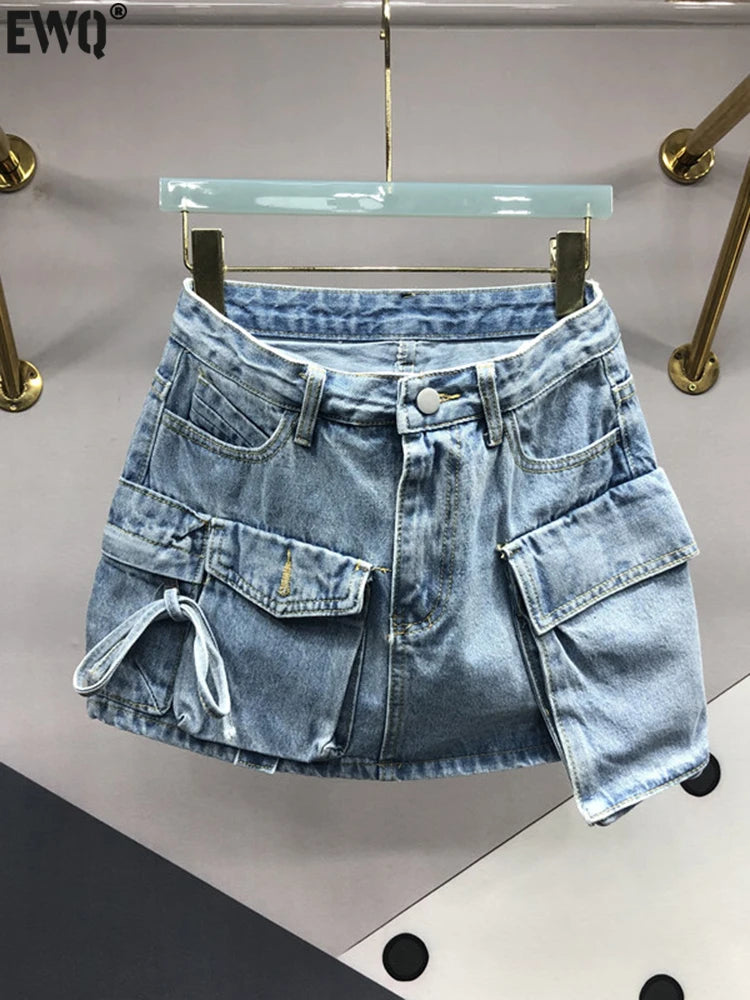 LILLIAN - Vintage-High-Waist-A-Lijn-Denimrok met Zakken