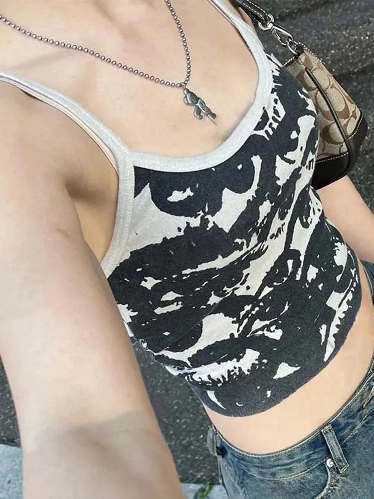 GREER - Korte Mouw Crop Top met Portretprint