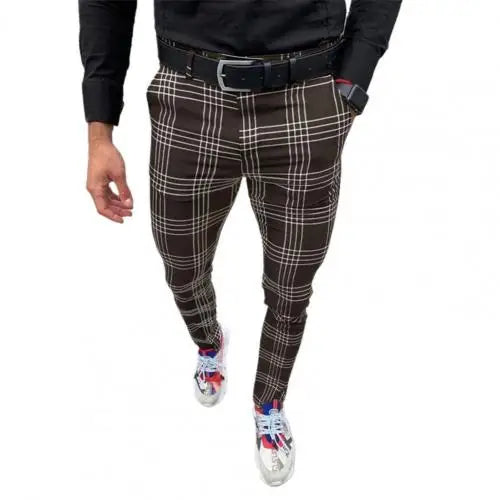 LOVRO - Casual Slim Fit Ruitjes Broek