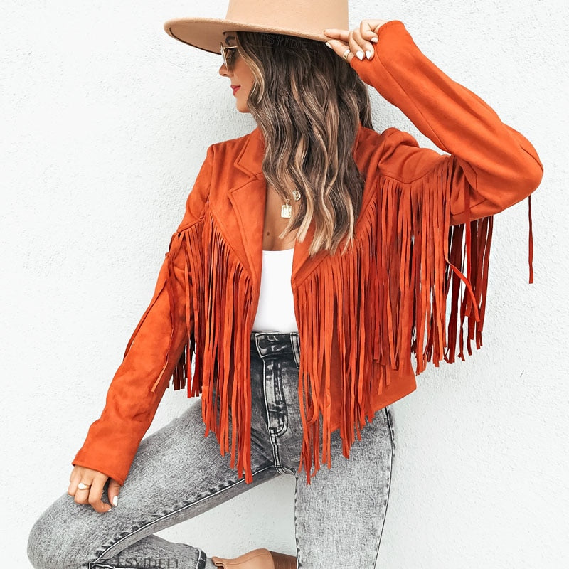 KATHERINA - suède jas met franjes - Dames vest met kwastjes voor een trendy outfit