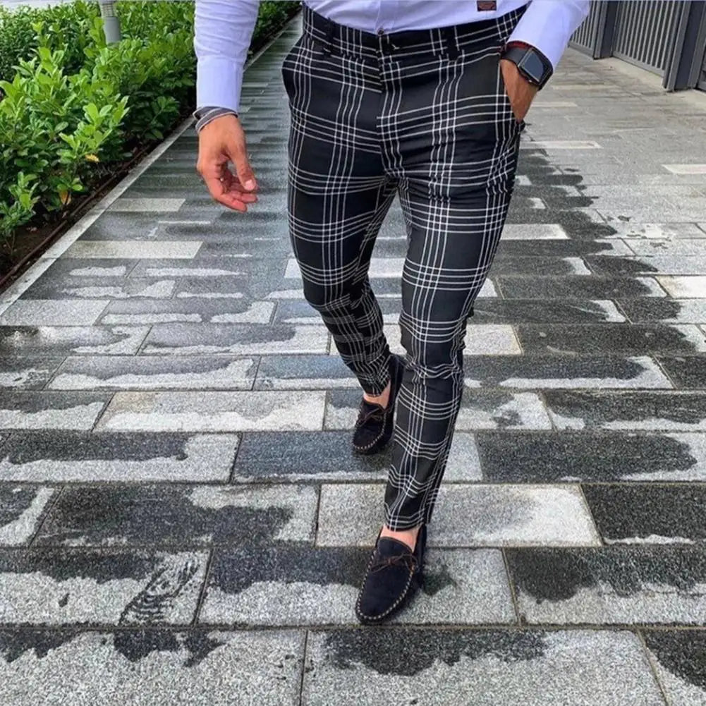 LOVRO - Casual Slim Fit Ruitjes Broek