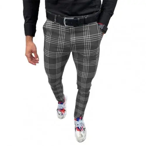 LOVRO - Casual Slim Fit Ruitjes Broek
