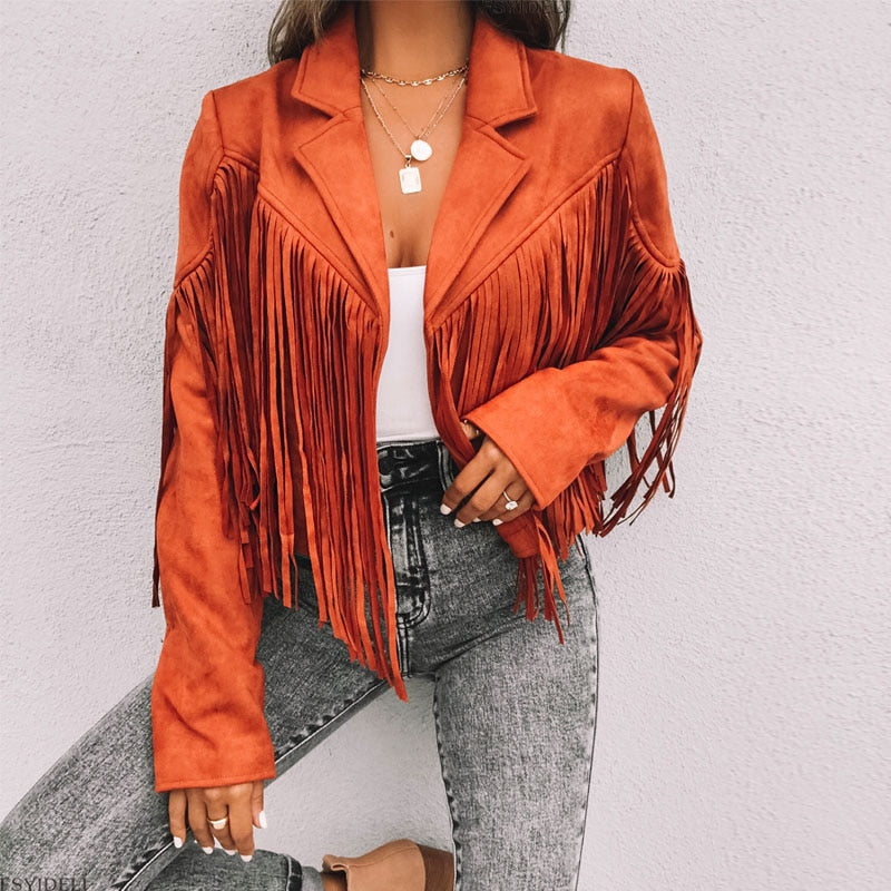 KATHERINA - suède jas met franjes - Dames vest met kwastjes voor een trendy outfit