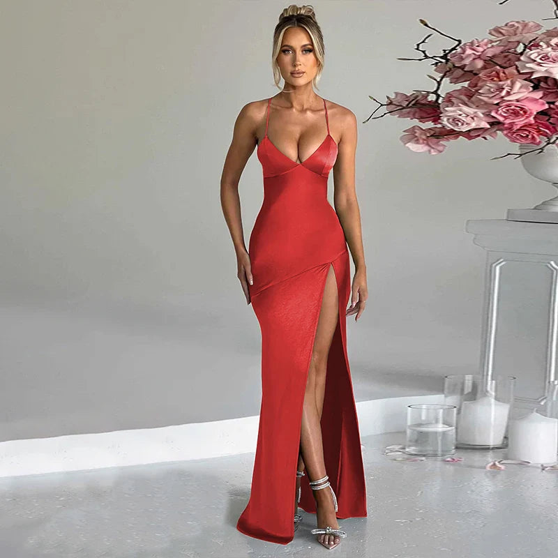 VERITY - Bodycon Rugloze Maxi-jurk
