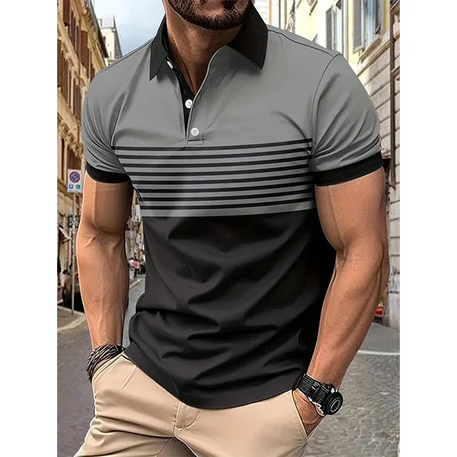 MAURITZ - Heren Gestreept Kortmouw Ademend Polyester Polo Shirt