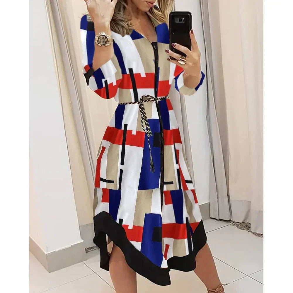 LEAH - Elegant Jurk met Golvend Patroon