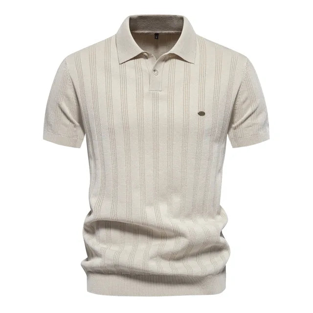 HENDRIK - Heren Casual Gestreept Ademend Gebreid Polo Shirt