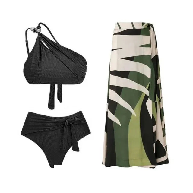 CAROLINE - One-Shoulder 3-delig Bikini Set met kralen details